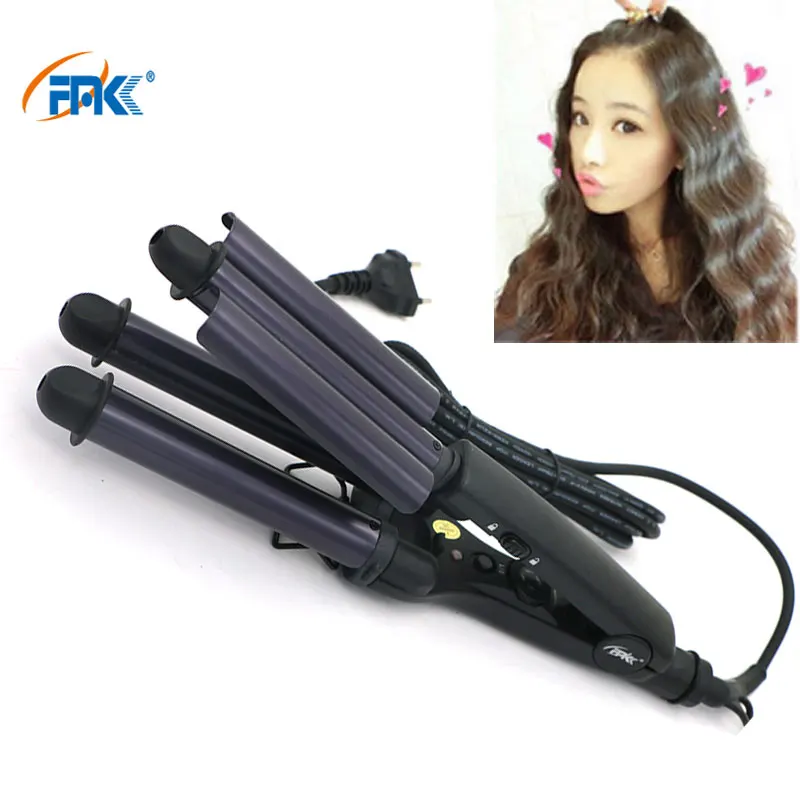 

FMK 110-220V Splint 3 Barrels Hair Curling Deep Iron EU Plug Triple Barrel Rizador De Pelo Waver Styling Tool Hair Styler HT020A