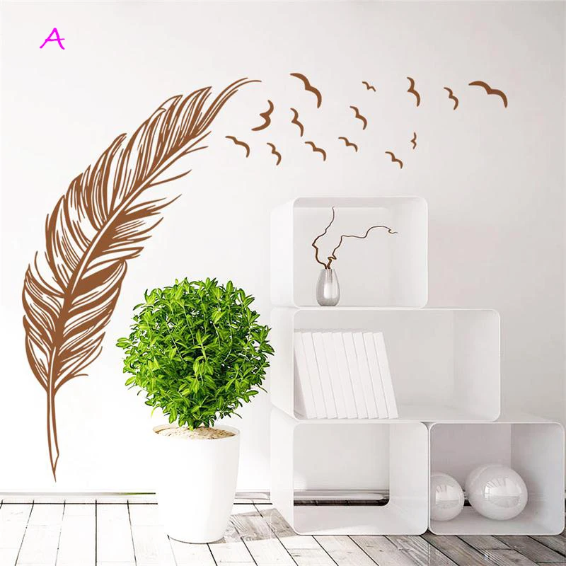 Настенная Наклейка с левым и правым пером 8408 0 7 дюйма|flying feather wall stickers|feather stickerwall