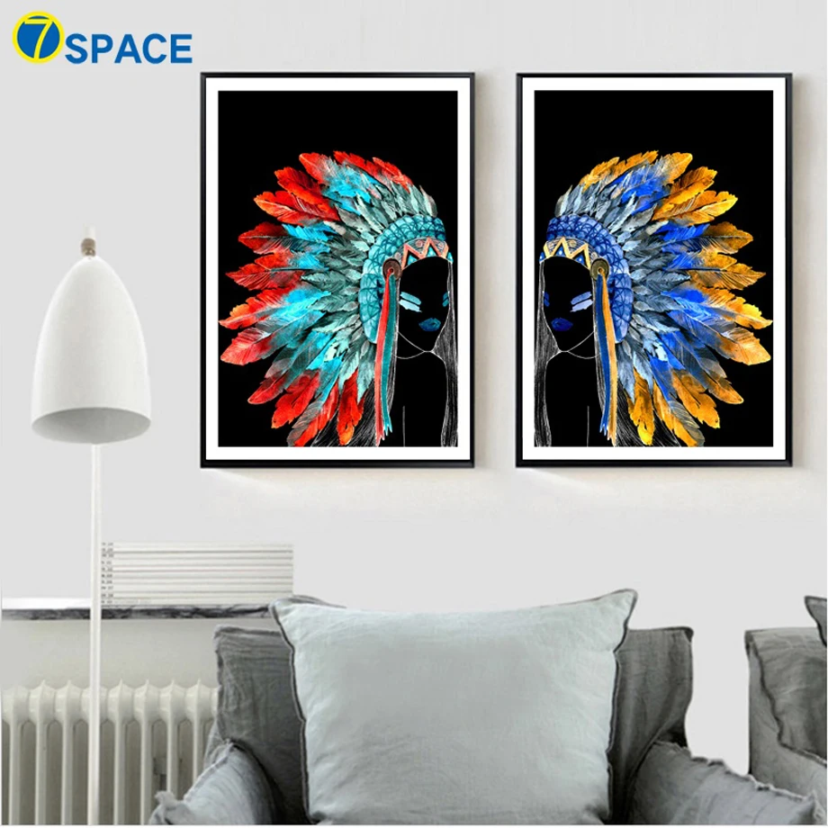 

7-Space Modern Wall Art Primitive Tribe Watercolor Canvas Painting Print Poster Bedroom Living Decor Canvas Pictures No Frame