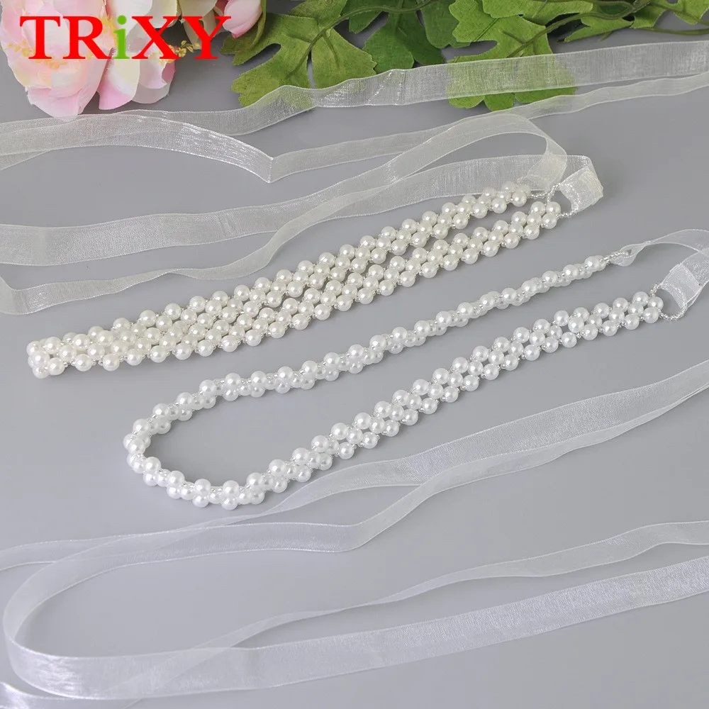 

TRiXY S34 Elegant Pearls Wedding Belt Crystal Bridal Sash Pearls Beaded Bridal Belt Sash For Wedding Dresses Accessories