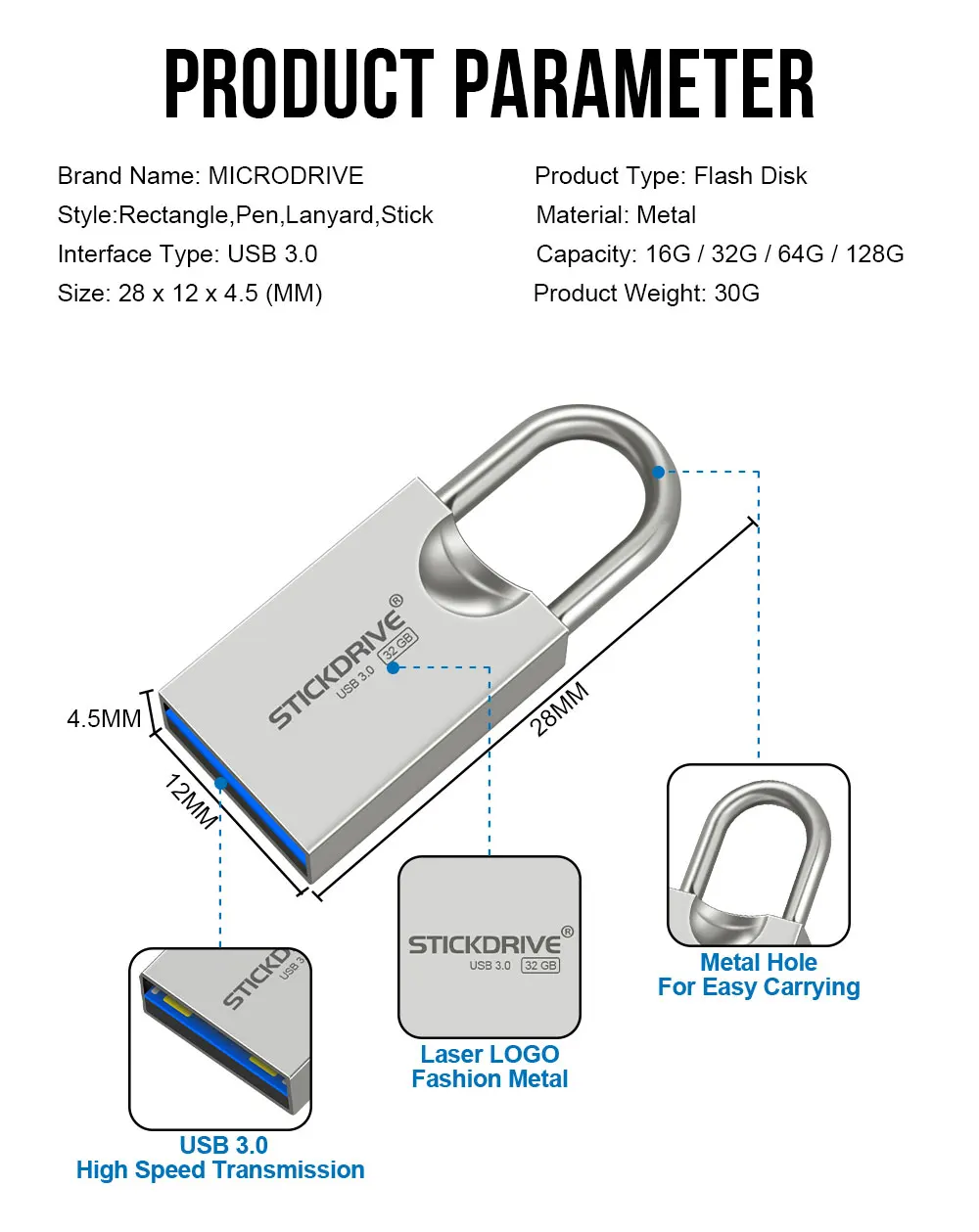 Высокоскоростной USB 3,0 Металлический флеш-накопитель 16 ГБ 32 ГБ 64 ГБ 128 ГБ флеш-накопитель в форме замка usb флеш-накопитель флешки с цепочкой для ключей