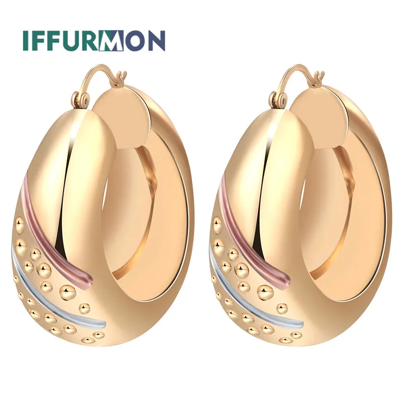 IFFURMON Earrings For Women Big Gold Color Round Hoop Earrings Fashion