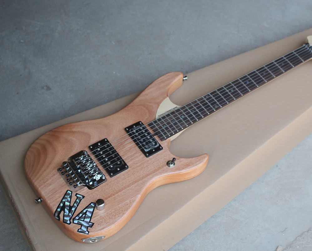 

Factory Natural Wood Color Electric Guitar with Mahogany Body,Rosewood Fretboard,Maple Neck,Abalone Fret Inlay,Can be Customized