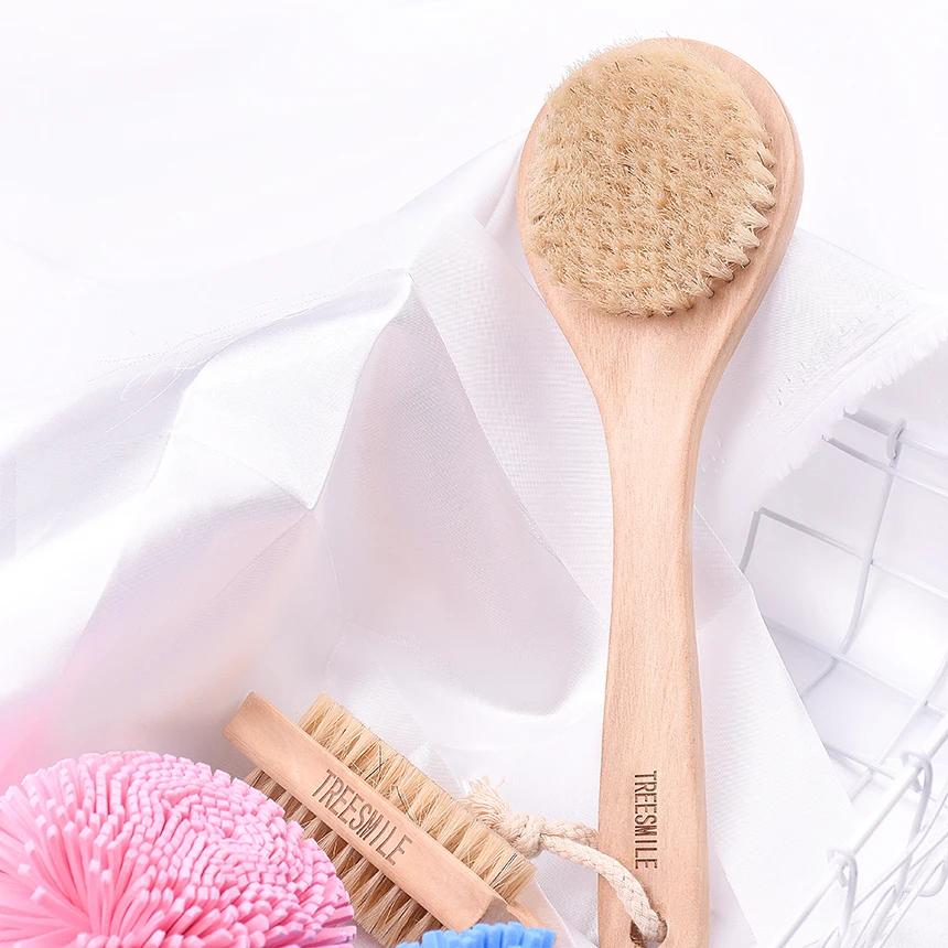 

Hot Sale Round Shape Natural Bristle Wooden Body Brush short Handle Wooden Detox Wooden Handle Body Brush Skin Brush D50