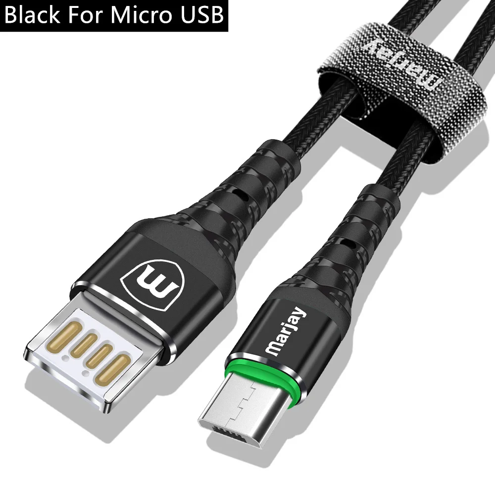 Marjay usb type C кабель 2.4A Быстрая зарядка USB C кабель для samsung S8 S9 S10 plus Xiaomi mi9 huawei P30 pro type-C шнур зарядного устройства - Цвет: Черный