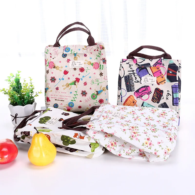 Portable Insulated Canvas lunch Bag Fashion Fresh Lunchbox Storage Bag