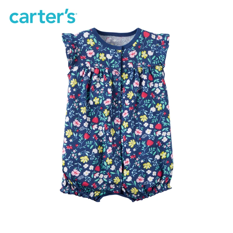 

Carter's 1pcs baby children spring summer girl clothing kids Allover floral print Snap-Up Cotton Romper 118H298
