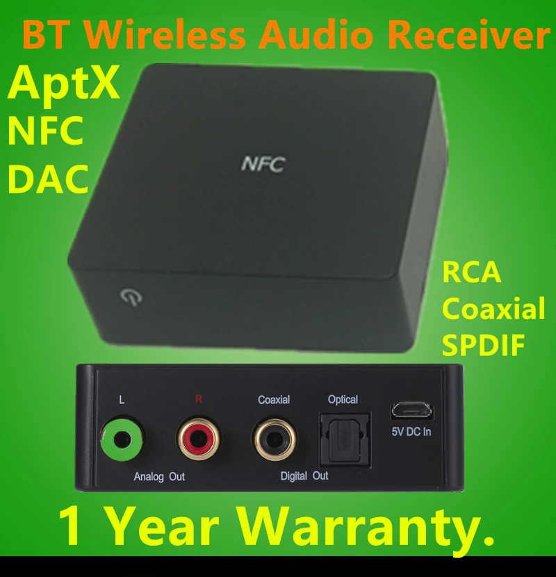 

JEDX BT001 CSR Digital Wireless Audio Receiver,Bluetooth Receiver AptX CD Quality Sound withDAC,NFC,and RCA,Coaxial,SPDIF output