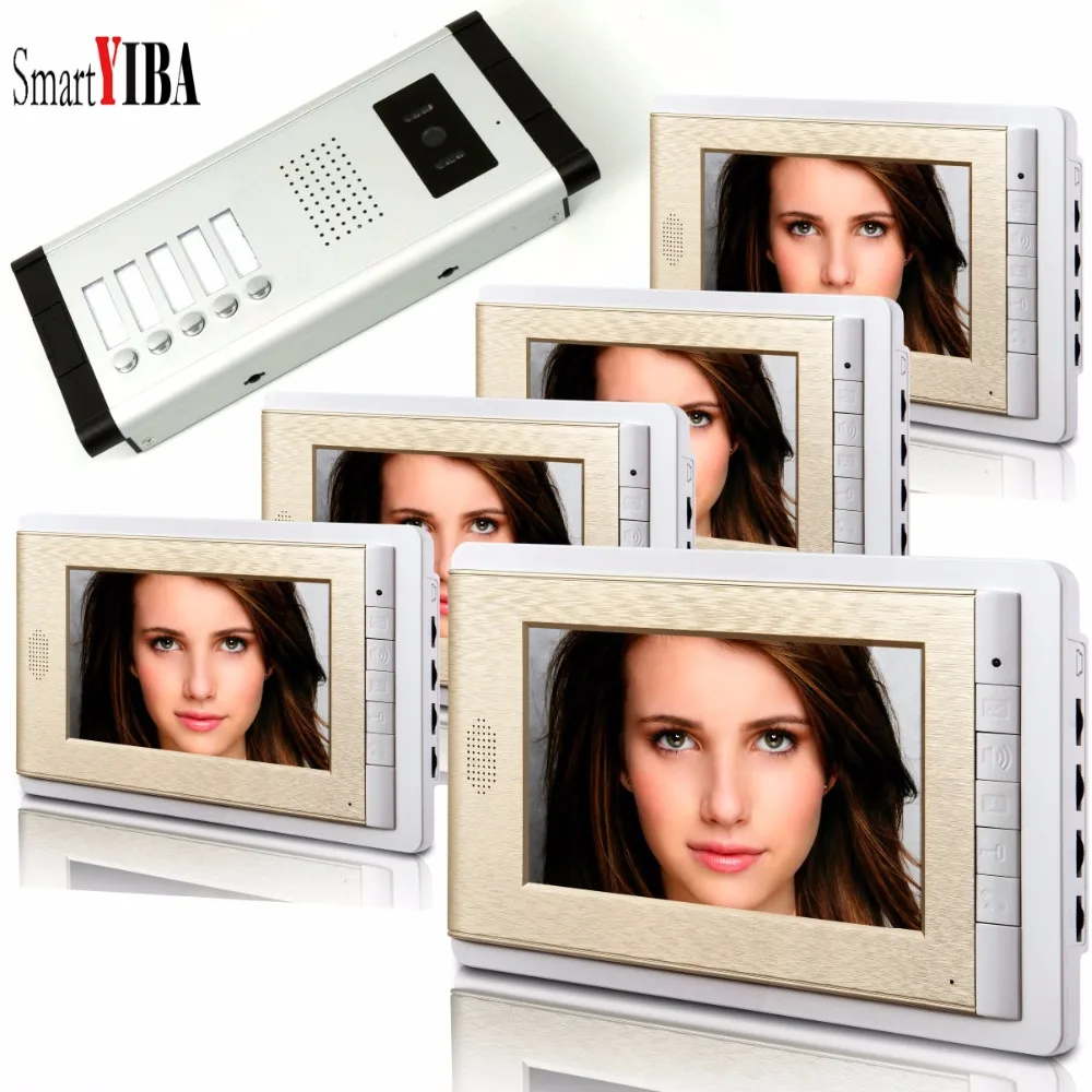 

SmartYIBA 7" Monitor Apartment Outdoor Security IR Camera For 5 Households Home Intercom Video Door Phone Doorbell Kit
