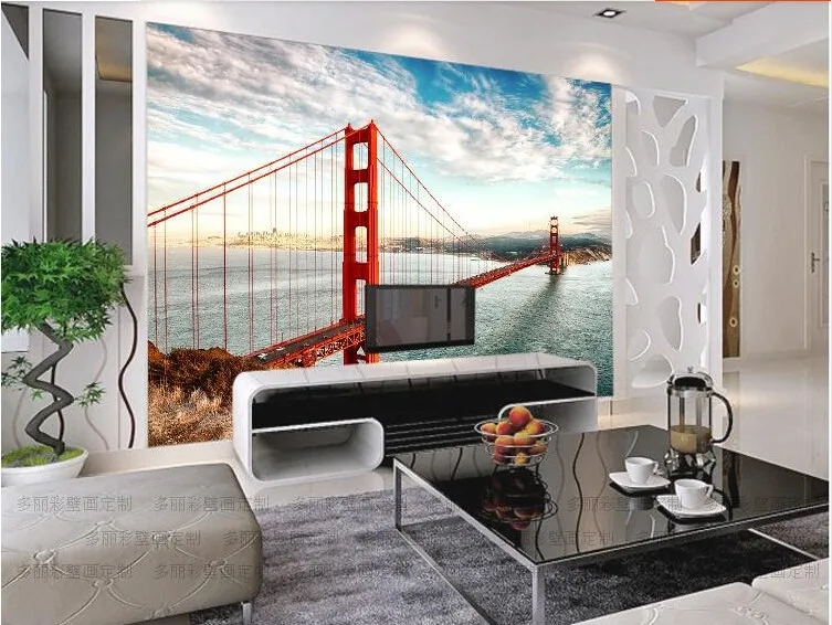 Золотой ворота пейзаж с мостом город большие фрески диван для гостиной спальни ТВ фон обои