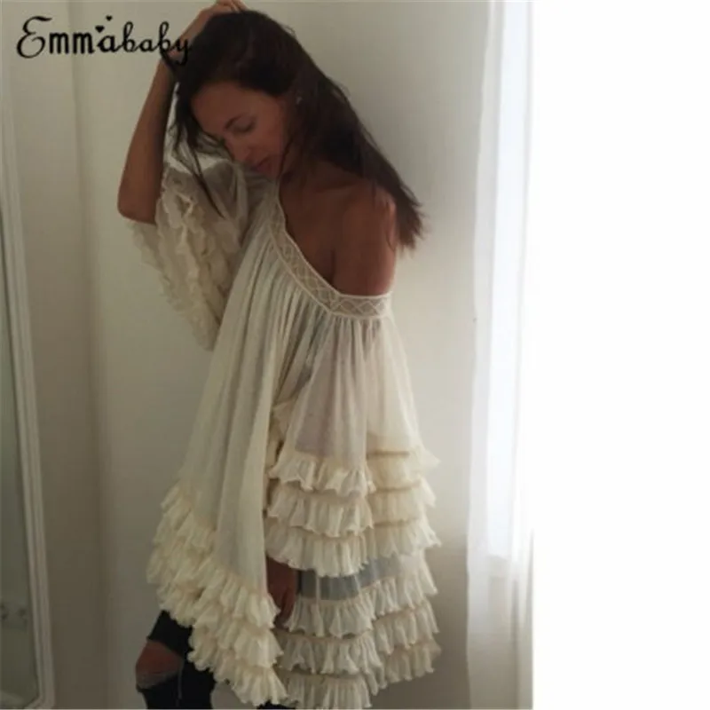 

2018 New Arrival Novelty Women Lace Princess Cake Puff Pleated Gauze Layered Solid Mini Dress Female