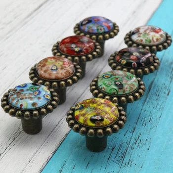

4PCS Decorative Colored Glaze Furniture Knobs Antique Bronze Drawer Knob Cabinet Pulls Closet Cupboard Pull Handle