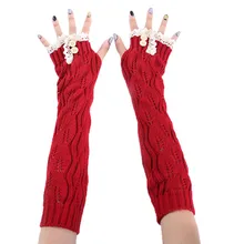 1 пара, модные женские зимние теплые однотонные Вязаные кружевные длинные перчатки без пальцев, варежки, высокое качество,, 18Nov