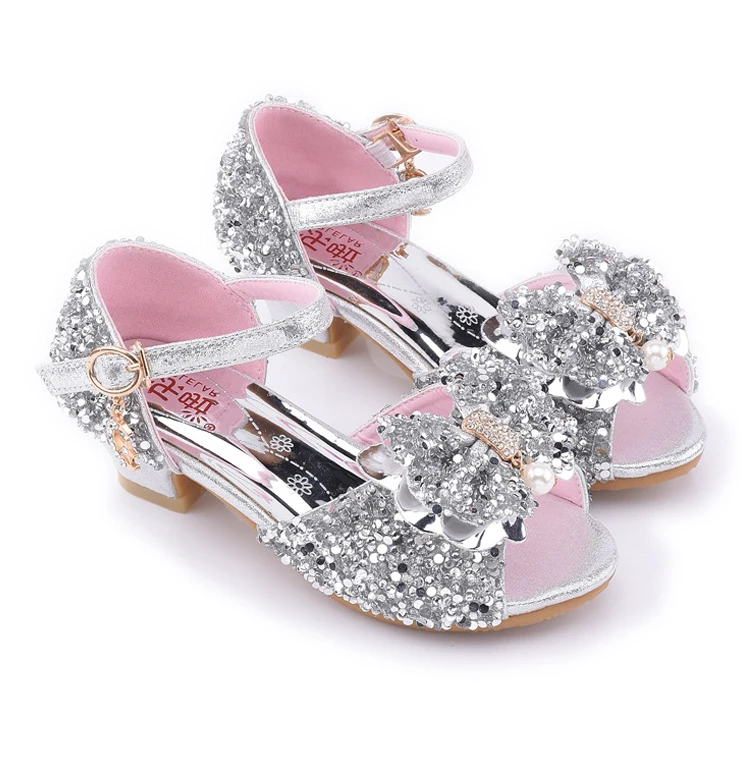 

Girls High-heeled Sandals Sequins Bling Bling Dress Shoes Kids Dance Performance Party Wedding Boutique Sandals Size 26-37 Shoes