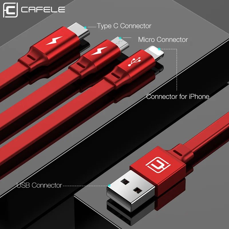 CAFELE 3 in 1 Retractable USB Cable charger Micro Type C 8 Pin USB cable for iPhone samsung huawei xiaomi Data Sync USB Cable