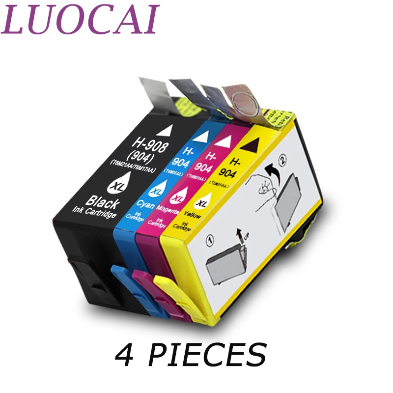 Картриджи чернильные LuoCai 4 шт. совместимые с принтерами HP904XL HP 904 HP904 908 xl OfficeJet Pro 6970