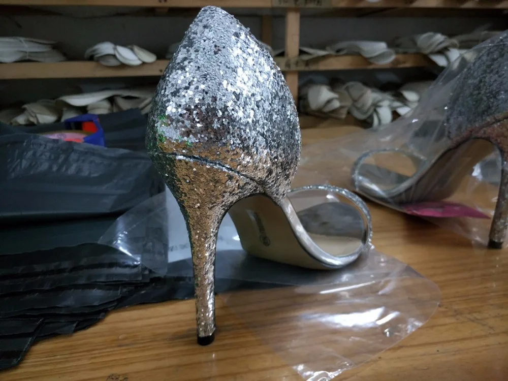 CHMILE CHAU/пикантные женские свадебные туфли с золотыми блестками туфли-лодочки на высоком каблуке-шпильке с открытым носком большие размеры; zapatos mujer; 0640C-Q2