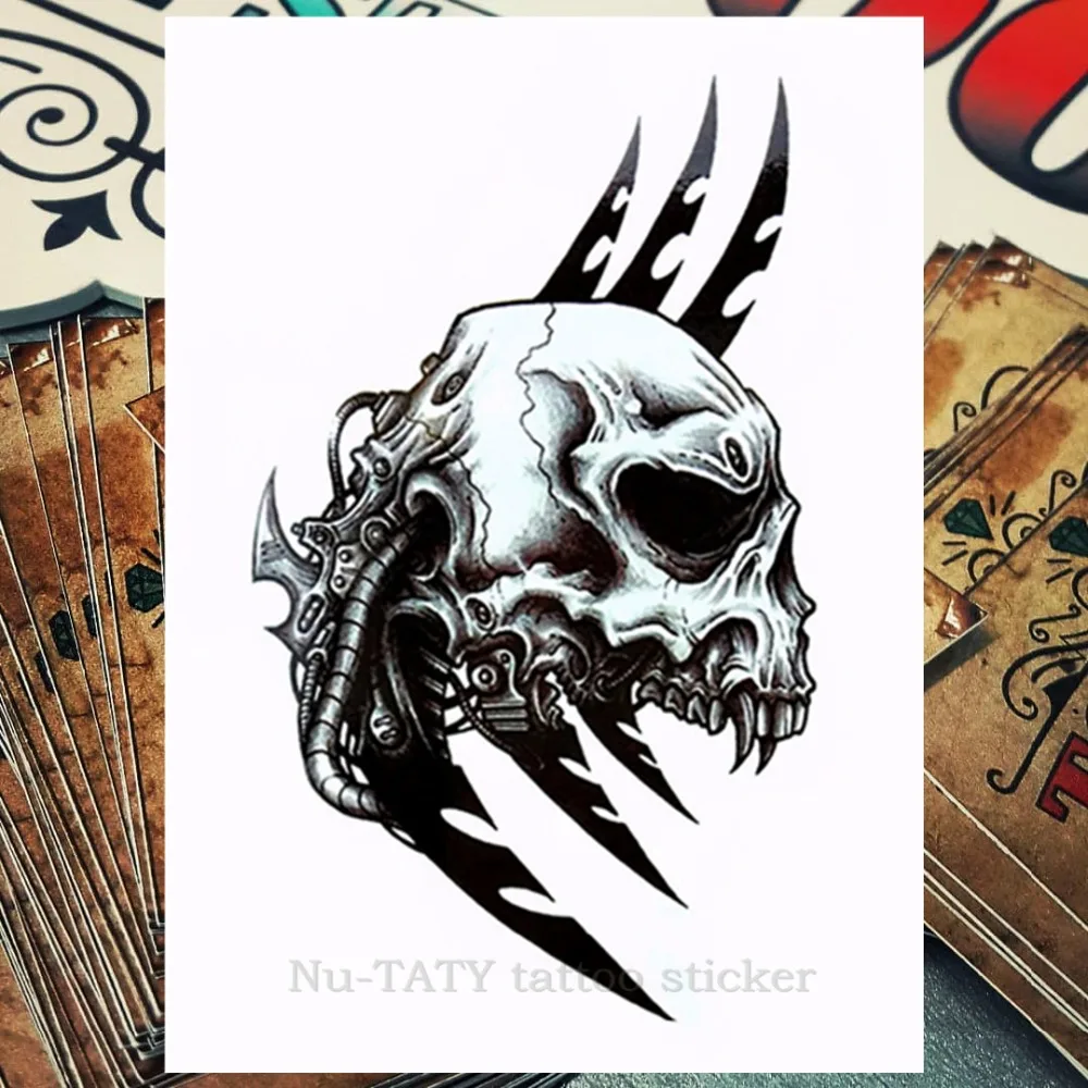 Nu TATY Mechanical Skull Temporary Tattoo Body Art Flash Tattoo