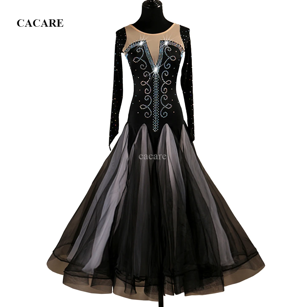 

Ballroom Waltz Dresses Dance Competition Dresses Ballroom Dress Standard Customized Size D0475 Rhinestones Mesh Back