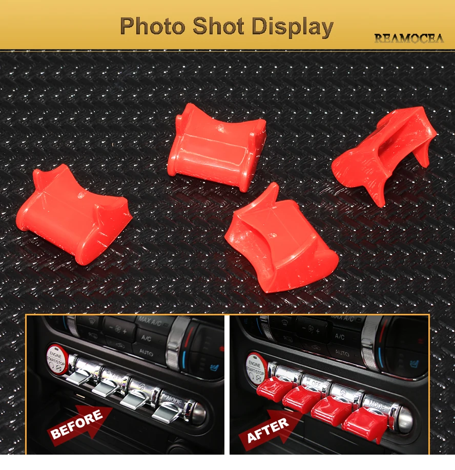 Reamocea 4pcs Plastic Car Console Center Navigation GPS Control Button Knob Switch Cover Trim For Ford Mustang 2015 2016 2017 (9)