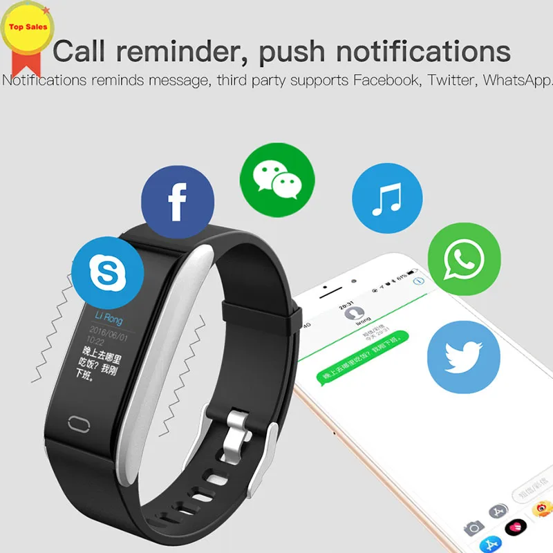 

Smart Bluetooth Band 2019 Heart Rate BP Sleep Monitor sports Fitness Activity Tracker VK twitter Facebook notification smartband