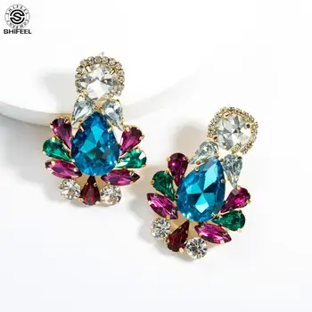 

SHIFEEL New Arrival Occident Fashion Trend Bohemia Rhinestone Acrylic Water drop Gem Flower Earrings Big Pendients Women jewelry
