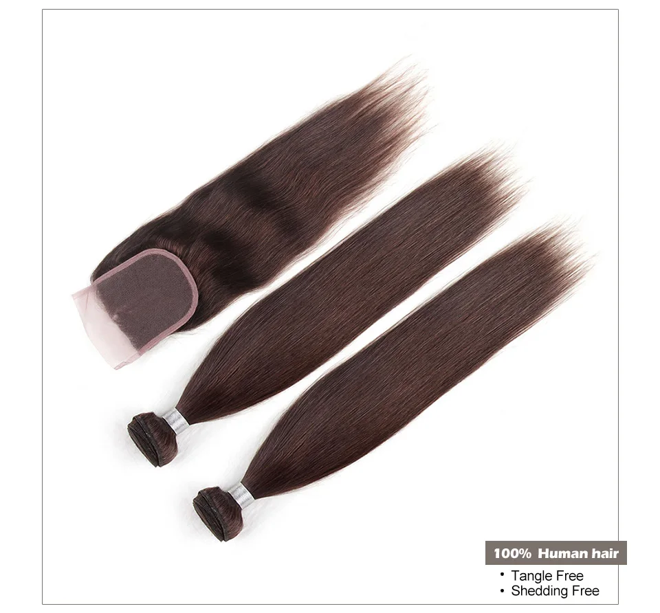 Hair Villa Pre-Colored Brazilian Straight Hair 23 Bundles Human Hair Weave With 44 Swiss Lace Closure #4 Medium Brown  (23)