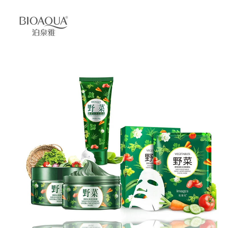 

BIOAQUA Face Set Vegetables Beauty Face Set Hydrating Essence Face Cream +3 pcs Face Mask+Cleanser Facial Skin Care Set