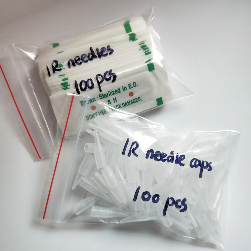 

Free Shipping 100Pcs 1R needles and 100pcs 1R needles caps For Permanent Makeup Eyebrow Eyeliner Lips Tattoo Machine