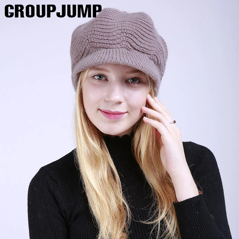 GROUP JUMP вязаная женская кепка газетчика модная художница восьмиугольная кепка осень зима теплая зимняя шапка однотонная Повседневная Кепка