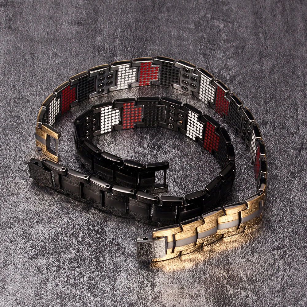 Vinterly Black Bracelet Men Pure Titanium Magnetic Bracelet for Men Punk Health Multi Germanium Wide Bracelets Bangles Jewellery