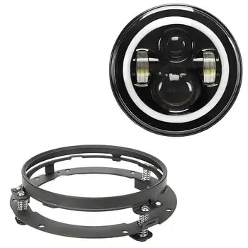 

Headlight For Harley 7" Round LED Projector Headlight + Chrome Iron Ring Mounting Set for Harley Touring street Glide