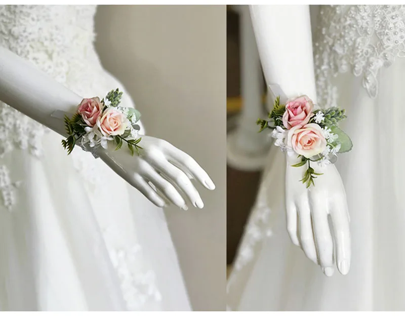 bridal wrist corsage Groom Groomsman boutonniere Brooches rose artificial wedding flower  (12)