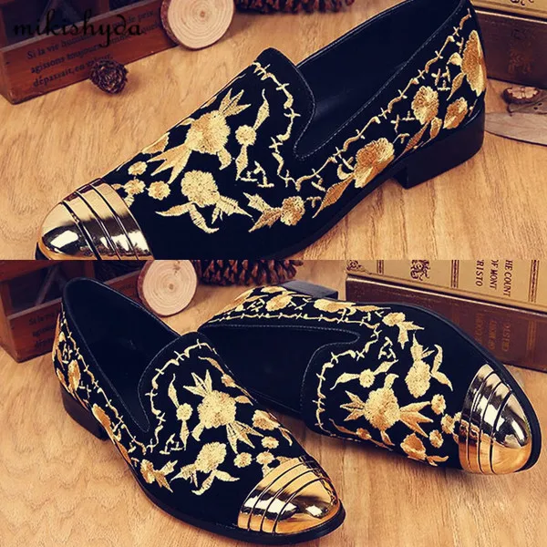 Espadrilles Appartements Mans Casual Personnalisé Or Floral En Daim Plat As Chaussures Embroide Mode Show Vintage Hommes Mocassins rBCWedxo