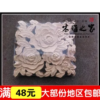 

Dongyang woodcarving rose flower flower square hollow box style furniture cabinet wood carved flower applique patch