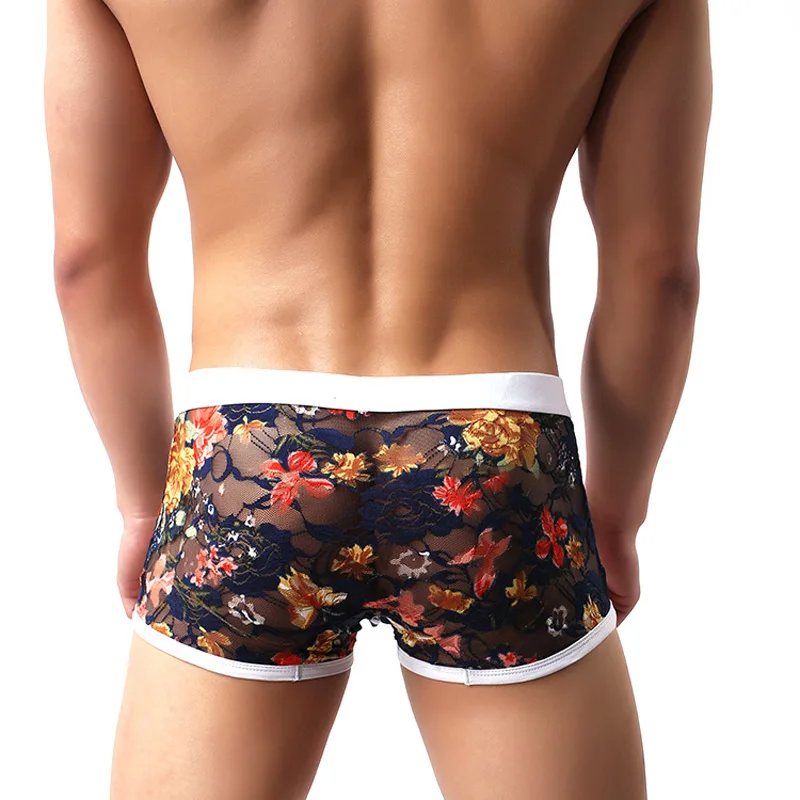 

2019 New Sexy Mens Underwear Lace Floral Boxers Male Calzoncillos Cuecas Shorts Boxer Hombre Men's Breathable Underpants