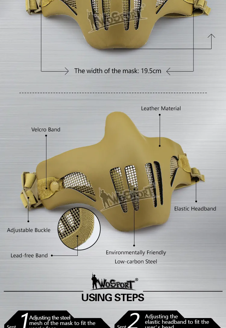WoSporT тактический страйкбол маска пол Уход за кожей лица из металла Сталь сетка Охота CS защитный пейнтбол оборудование для партии Косплэй