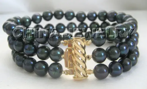 

Gorgeous AAAA 8" 3row 8mm BLACK perfect round freshwater pearl bracelet-14k/20 @^Noble style Natural Fine jewe SHIPPING 6.2 6.02