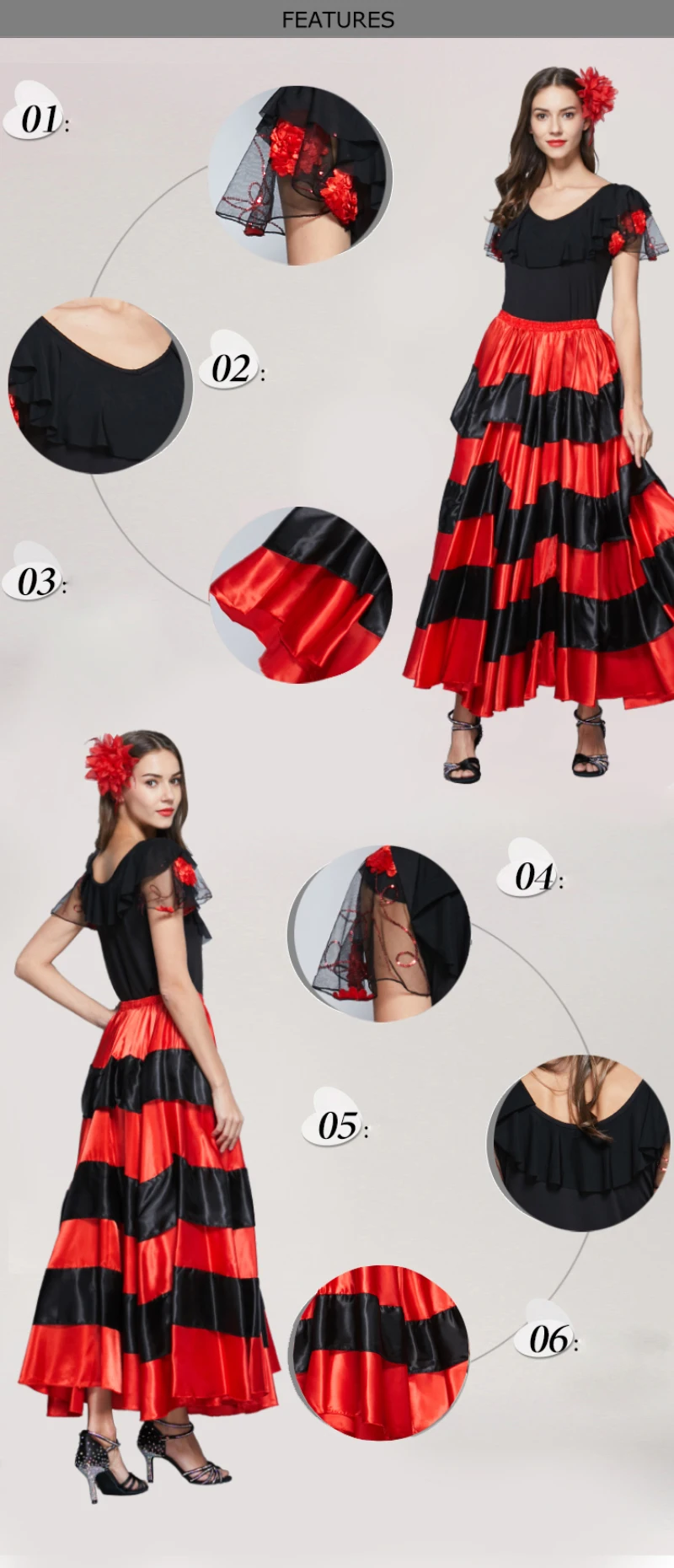 Юбка для фламенко Классический женский костюм для испанских танцев цыгане платье для фламенко