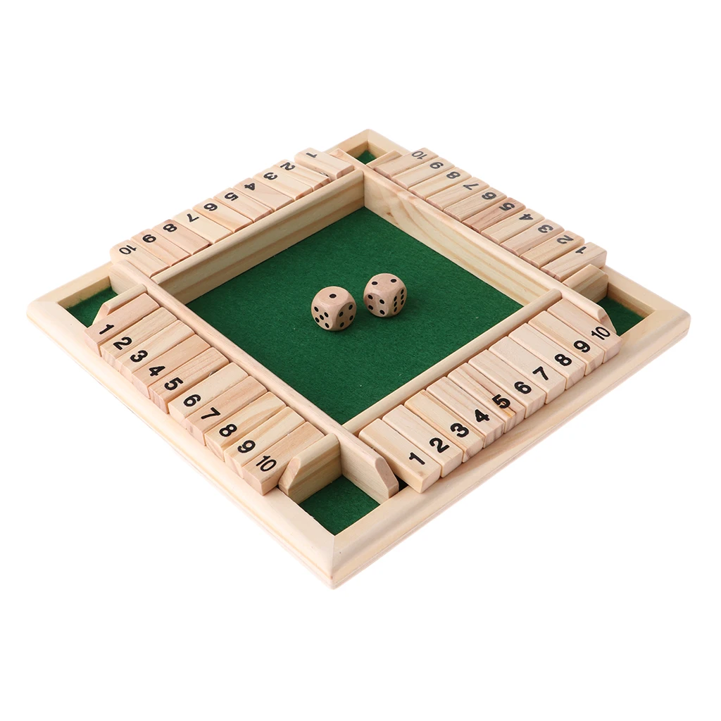 Wood Deluxe 4 Sided 10 Number Shut the Box Dice Board Game for Kids Adults KTV Pub Bar Party Indoor Entertainment 