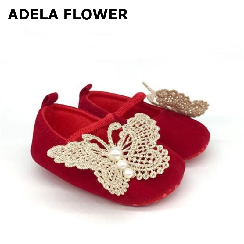 Adela/модная детская обувь с цветочным рисунком Лидер продаж, красная обувь для маленьких девочек с большой бабочкой для детей 0-18 месяцев - Color: W8