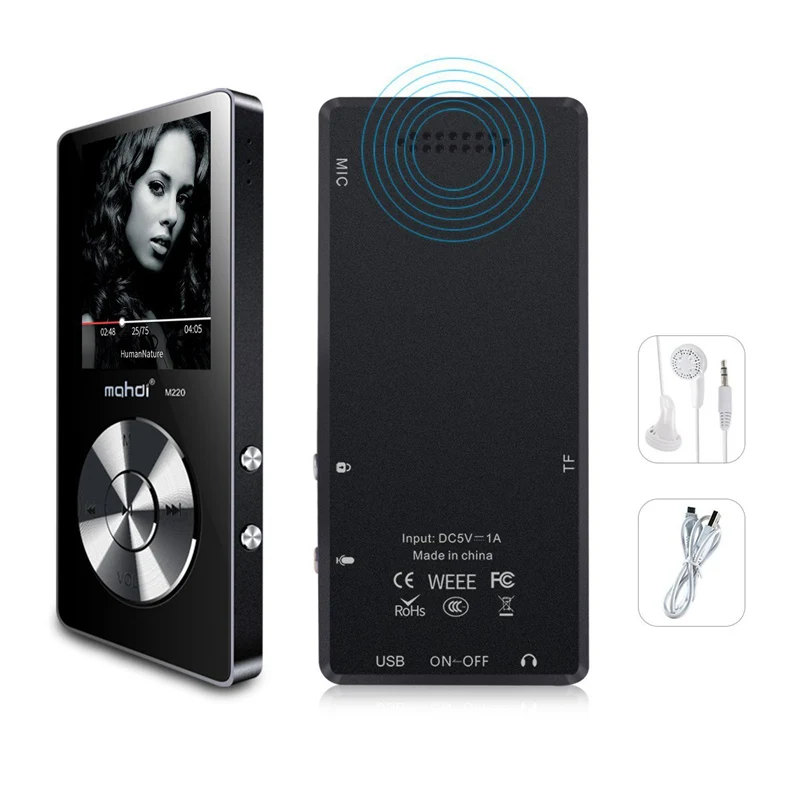 Металлический MP3 плеер без потерь HiFi MP3 музыкальный плеер с высококачественным звуком динамик электронная книга FM радио часы - Цвет: Black