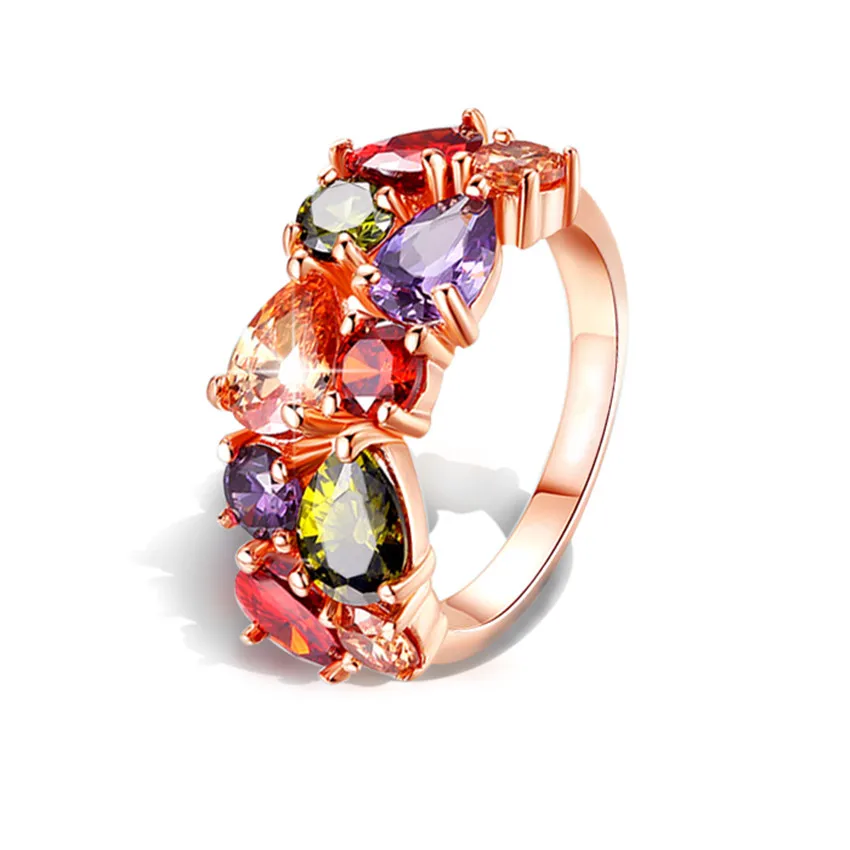 wholesale colorful cubic zirconia ring hypoallergenic copper rose gold color engagement wedding rings for women big discount - Discount Wedding Rings Women wholesale colorful cubic zirconia ring hypoallergenic copper rose gold color engagement wedding rings for women big discount - Discount Wedding Rings Women