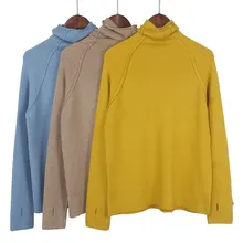 GIGOGOU модный теплый женский свитер с высоким горлом, вязаный свитер с высоким горлом, пуловеры с отверстием для большого пальца, осенне-зимний джемпер