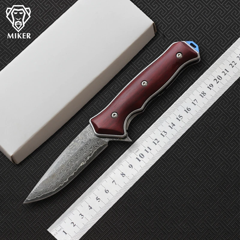 MIKER ST1502 Флиппер складной нож дамасская сталь лезвие деревянная ручка Кемпинг Охота Открытый выживания карманные Кухонные Ножи EDC
