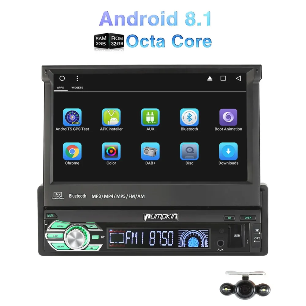 Тыква 1 Din 7''Android 8 Восьмиядерный 2G + 32G Универсальный стерео GPS навигация