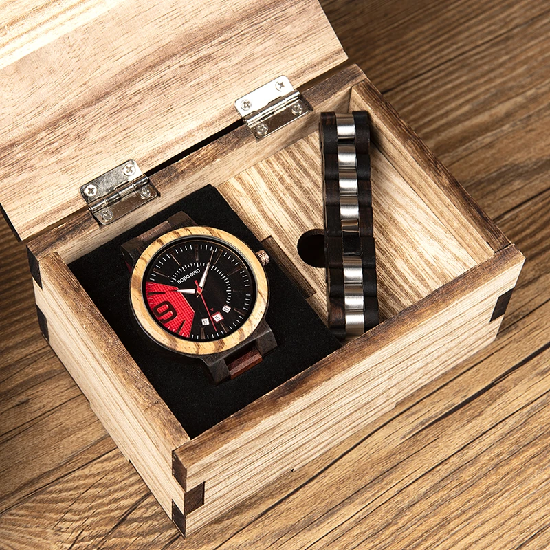 BOBO BIRD Men Fashion Wood Watch With Bracelet Auto Date Show Best Gift Male Quartz Wristwatch relogio masculino In Box V-Q13