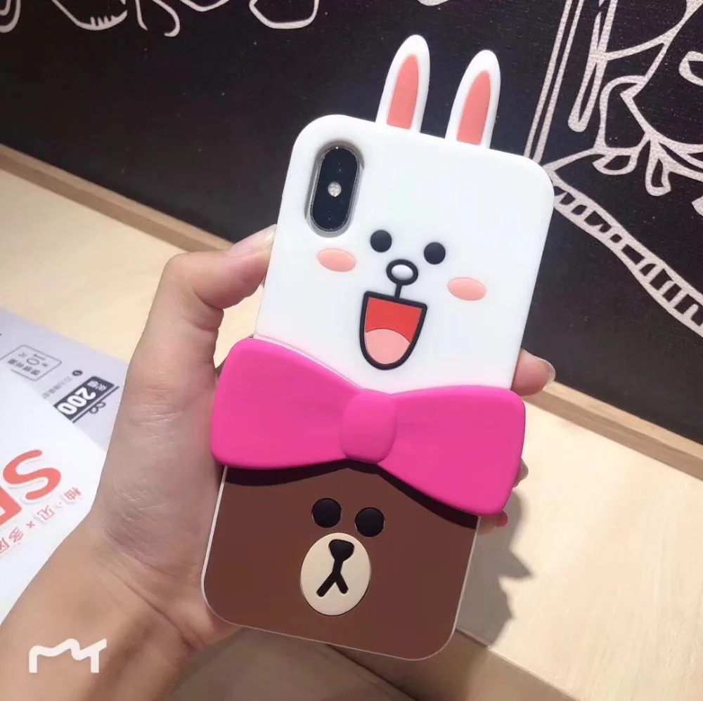 

Cute 3D Cartoon Silicon Case for iphone X XS MAX XR Cases lovely rabbit bear Bow bracket Phone Cover for iphone 6 6s 7 8 plus