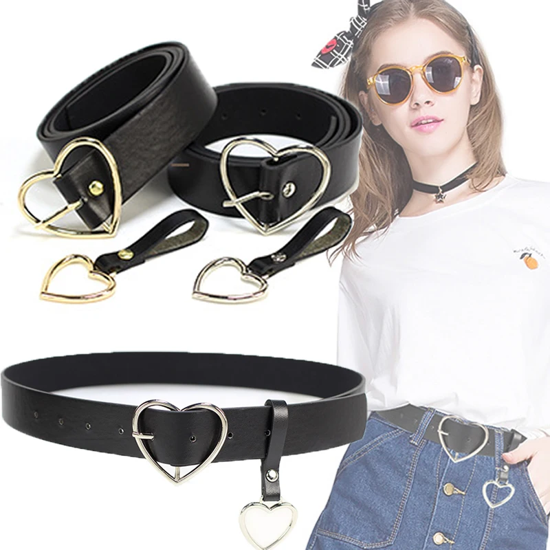 

Harajuku PU Leather Belts for Women Metal Buckle Heart Belt Waistband Wedding Party Dress Jeans Decor For Ladies Belt