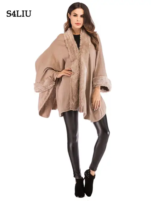 Price Women Faux Fox Fur Cloak Collar Coat Sweater Cardigan Bat Sleeve Casual Loose